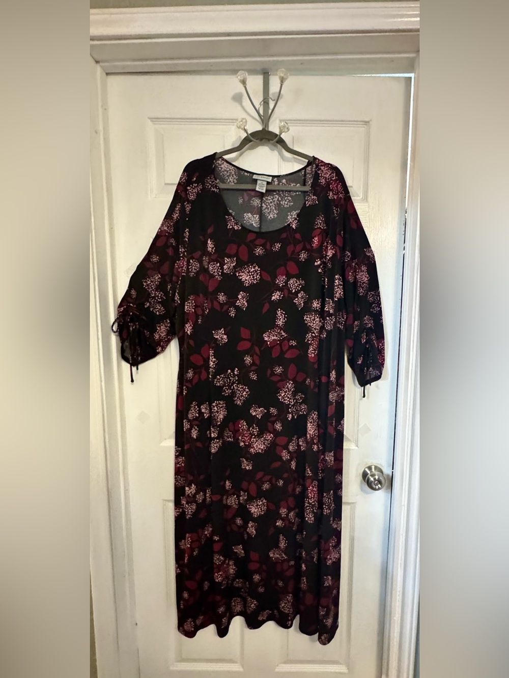 Catherines Black Maxi Dress with Burgundy & Pink Floral Pattern
